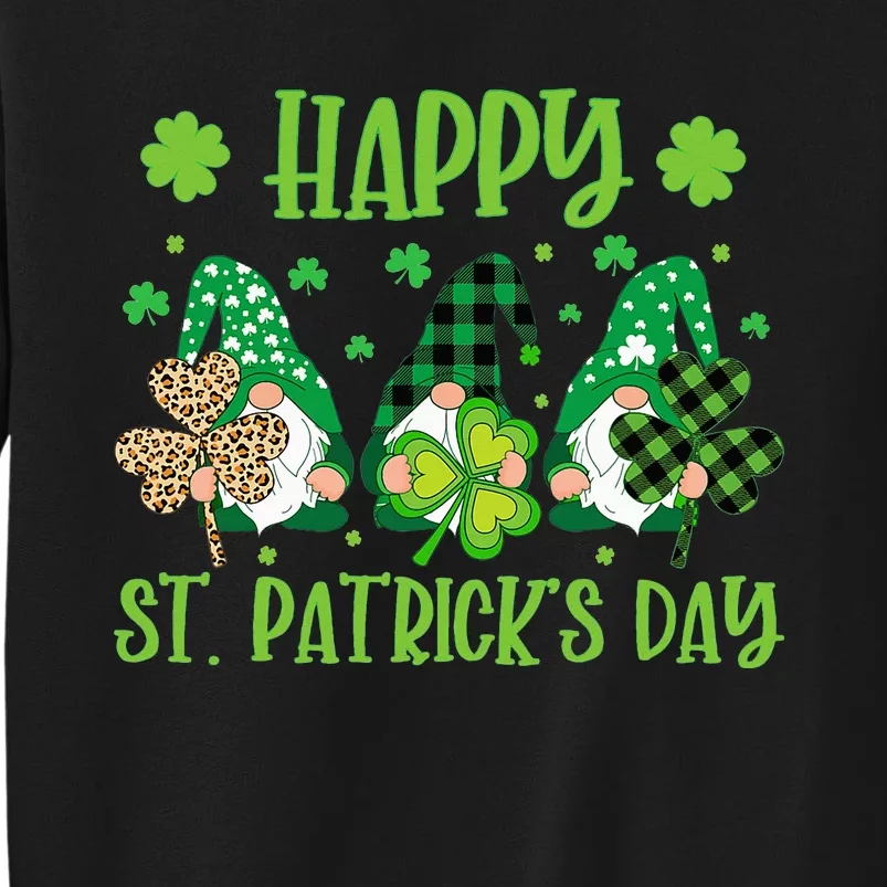 Gnomes Holding Shamrock Green Plaid Leopard St Patrick's Day Tall Sweatshirt