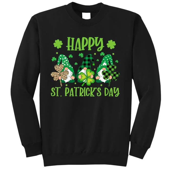 Gnomes Holding Shamrock Green Plaid Leopard St Patrick's Day Tall Sweatshirt