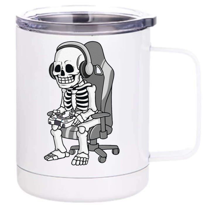 Gaming Halloween Skeleton Scary Gamer Front & Back 12oz Stainless Steel Tumbler Cup