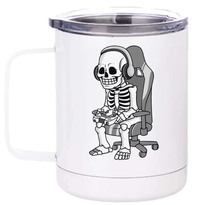 Gaming Halloween Skeleton Scary Gamer Front & Back 12oz Stainless Steel Tumbler Cup