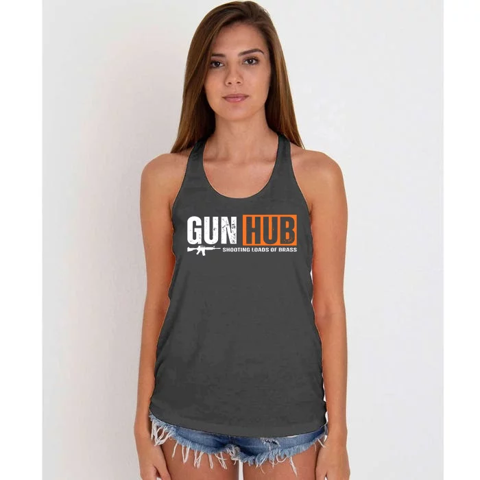 Gun Hub Shooting Loads Of Brass Women's Knotted Racerback Tank