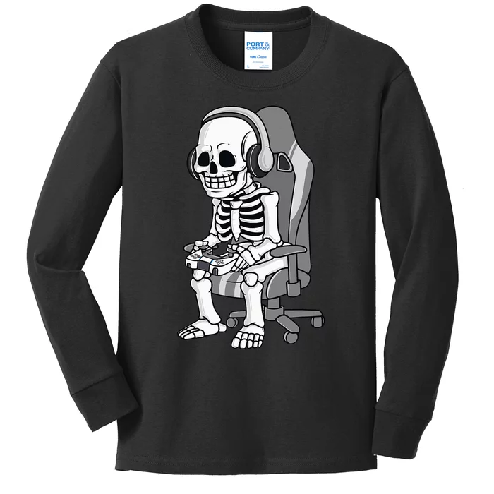 Gaming Halloween Skeleton Scary Gamer Kids Long Sleeve Shirt