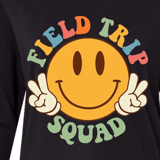 Groovy Hippie Smile Face Field Trip Squad Womens Cotton Relaxed Long Sleeve T-Shirt