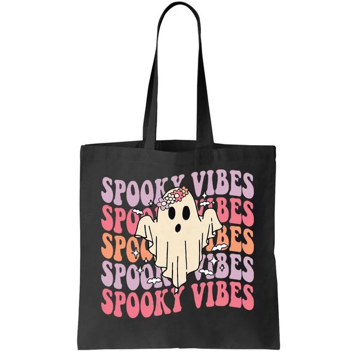 Groovy Halloween Spooky Vibes Retro Floral Ghost Costume Tote Bag