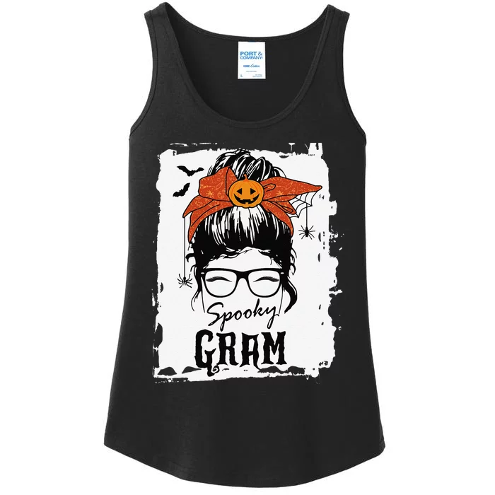 Gram Halloween Spooky Spider Messy Bun Hair Ladies Essential Tank