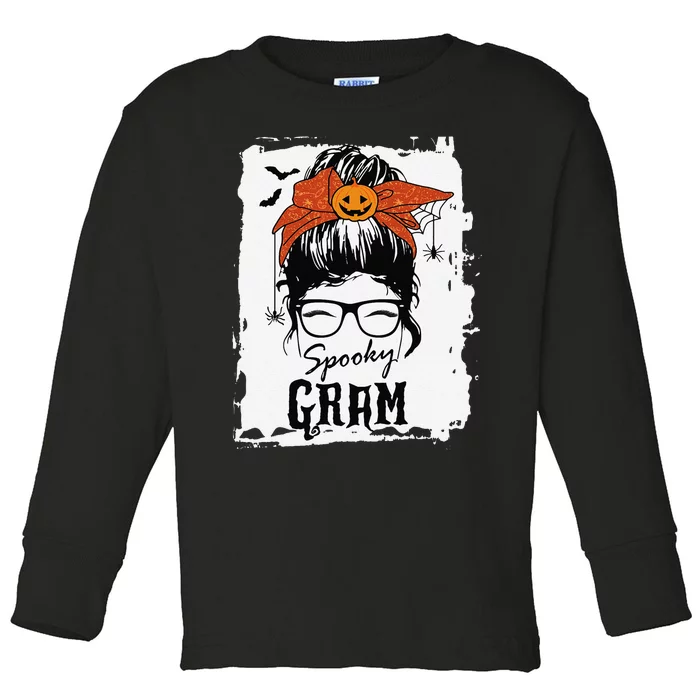 Gram Halloween Spooky Spider Messy Bun Hair Toddler Long Sleeve Shirt