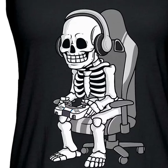 Gaming Halloween Skeleton Scary Gamer Ladies Essential Flowy Tank