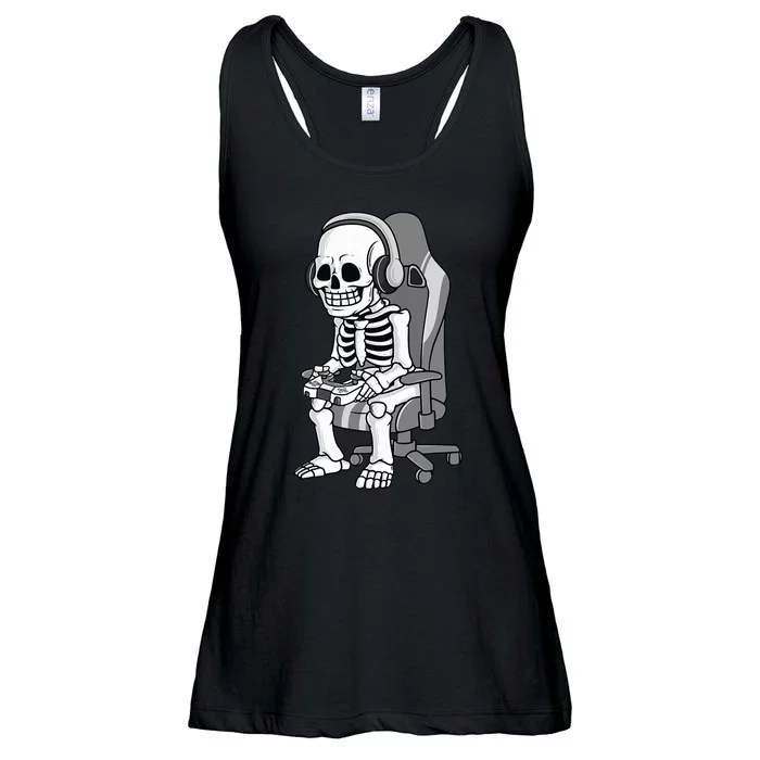 Gaming Halloween Skeleton Scary Gamer Ladies Essential Flowy Tank