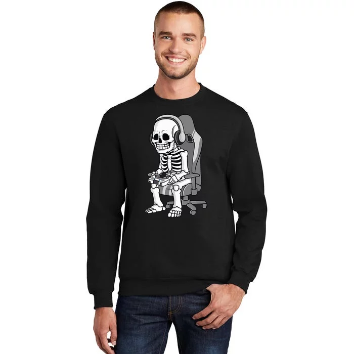 Gaming Halloween Skeleton Scary Gamer Tall Sweatshirt