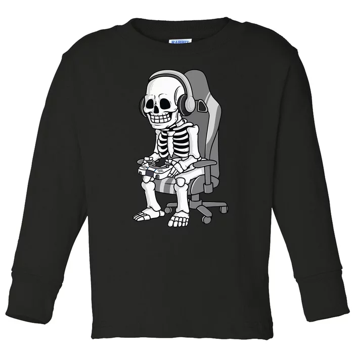 Gaming Halloween Skeleton Scary Gamer Toddler Long Sleeve Shirt