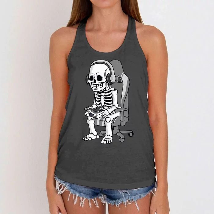 Gaming Halloween Skeleton Scary Gamer Women's Knotted Racerback Tank