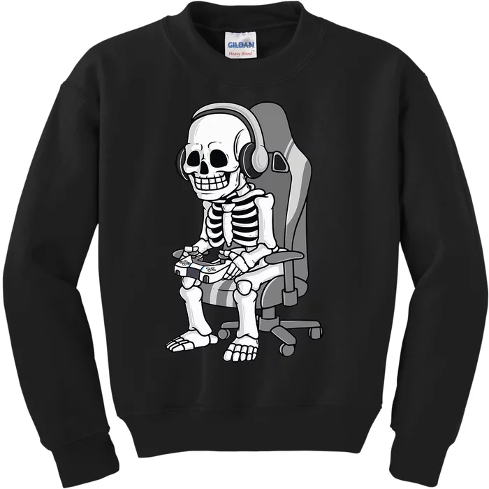 Gaming Halloween Skeleton Scary Gamer Kids Sweatshirt