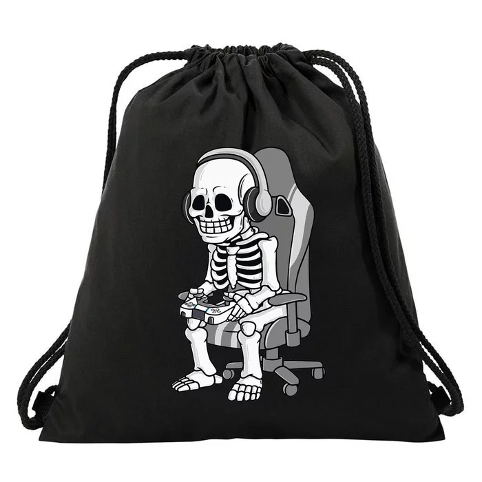 Gaming Halloween Skeleton Scary Gamer Kids Drawstring Bag