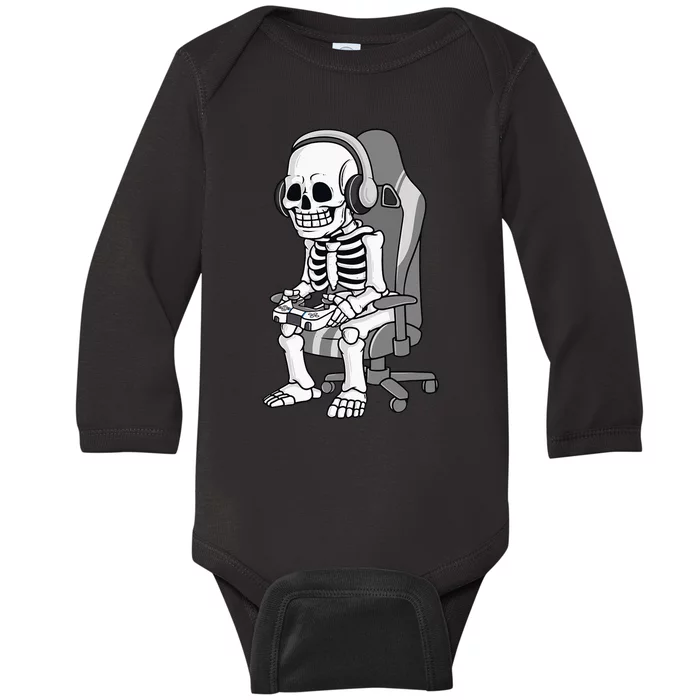 Gaming Halloween Skeleton Scary Gamer Kids Baby Long Sleeve Bodysuit