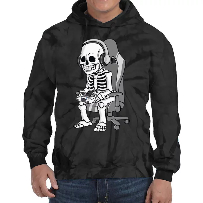 Gaming Halloween Skeleton Scary Gamer Kids Tie Dye Hoodie