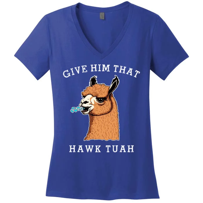 Give Him That Hawk Tuah Funny Sheep Viral Meme Women's V-Neck T-Shirt