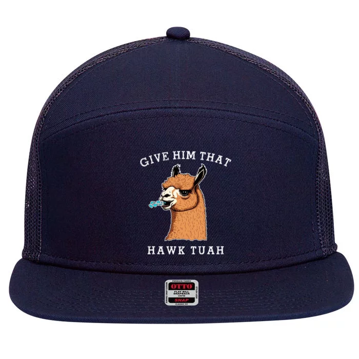 Give Him That Hawk Tuah Funny Sheep Viral Meme 7 Panel Mesh Trucker Snapback Hat