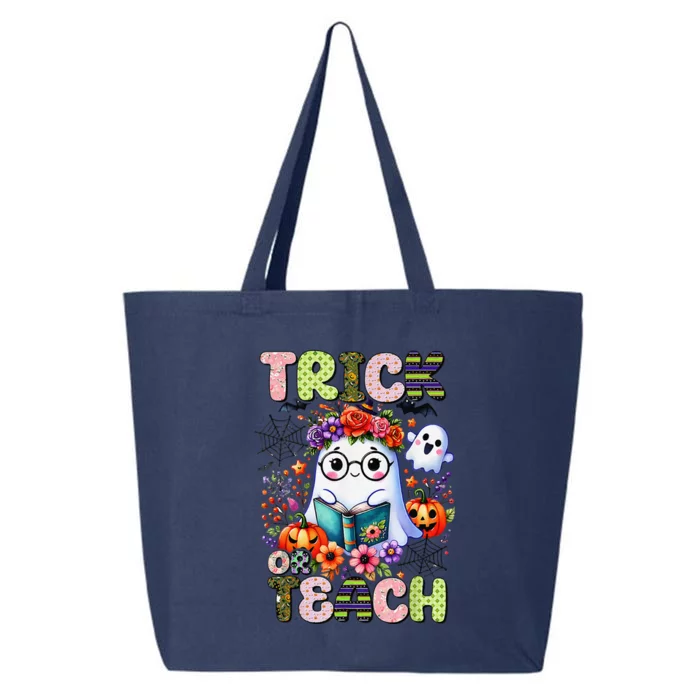 Groovy Halloween Trick Or Teach Retro Floral Ghost Teacher 25L Jumbo Tote