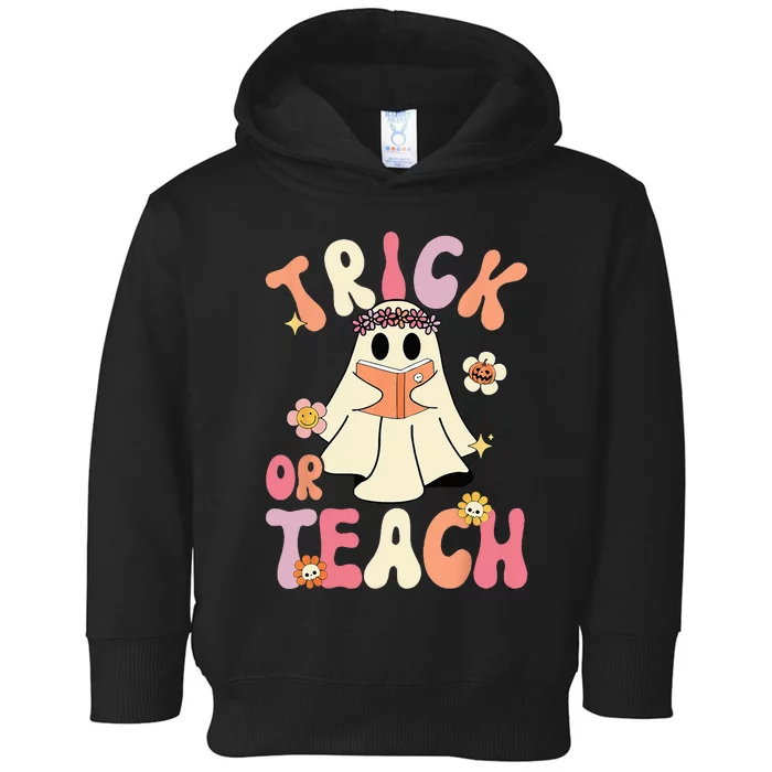 Groovy Halloween Trick Or Teach Retro Floral Ghost Teacher Toddler Hoodie