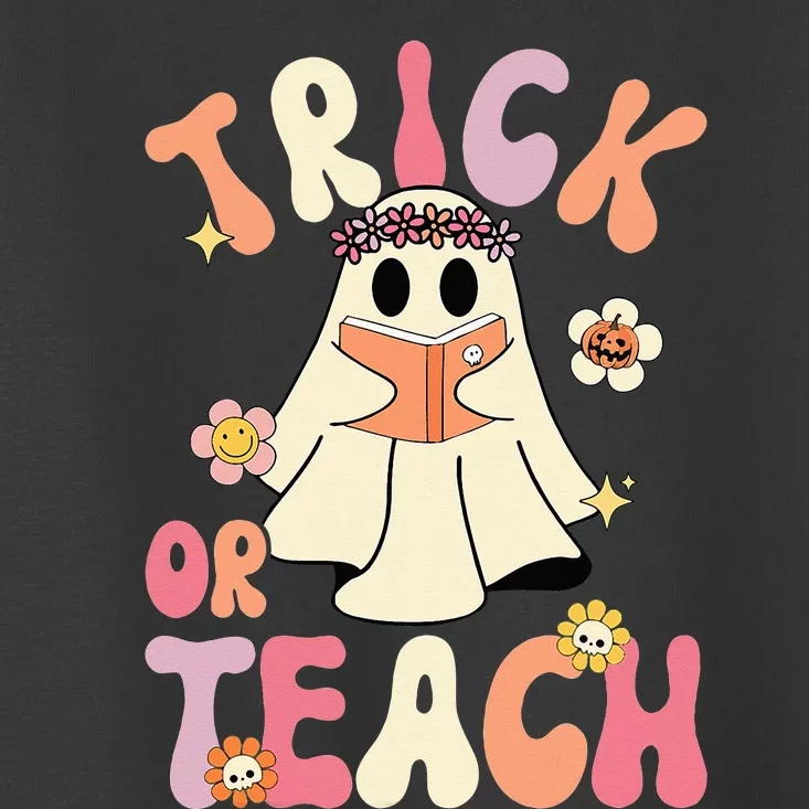 Groovy Halloween Trick or Teach Retro Floral Ghost Teacher Toddler T-Shirt