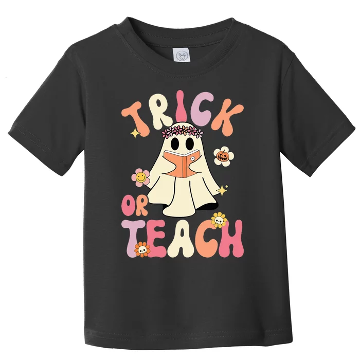 Groovy Halloween Trick or Teach Retro Floral Ghost Teacher Toddler T-Shirt