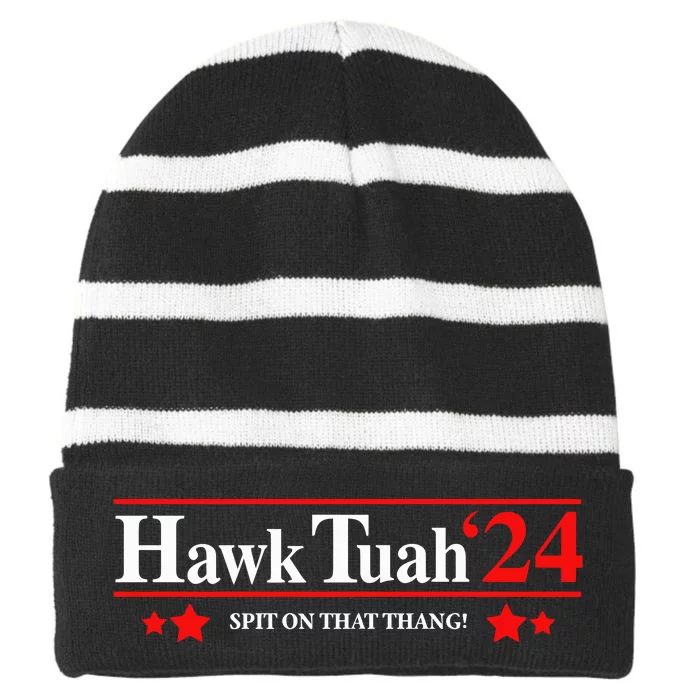 Goodcrewdrew Hawk Tuah24 Spit On That Thang Striped Beanie with Solid Band