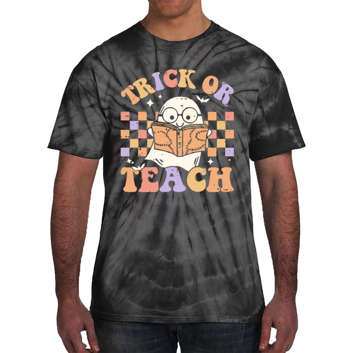 Groovy Halloween Trick Or Teach Floral Ghost Teacher Tie-Dye T-Shirt