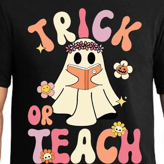 Groovy Halloween Trick Or Teach Retro Floral Ghost Teacher Pajama Set