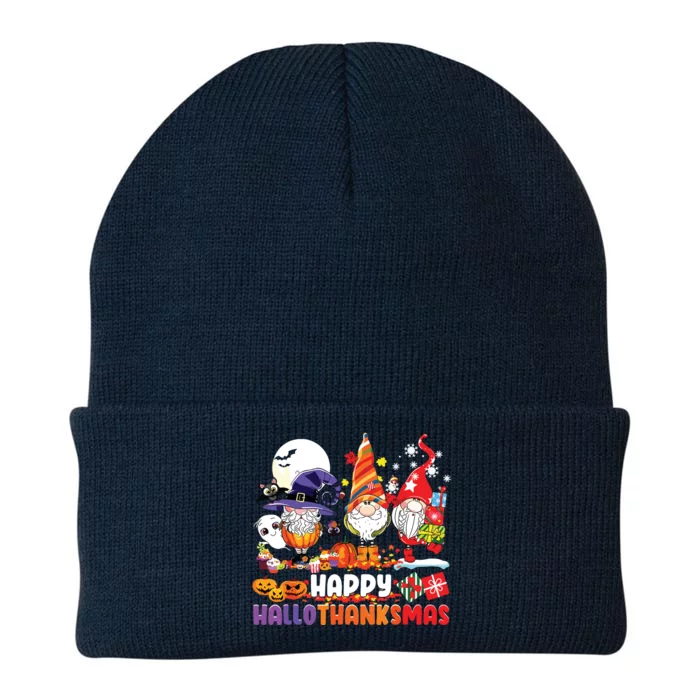 Gnomes Halloween Thanksgiving Christmas Happy Hallothanksmas Knit Cap Winter Beanie