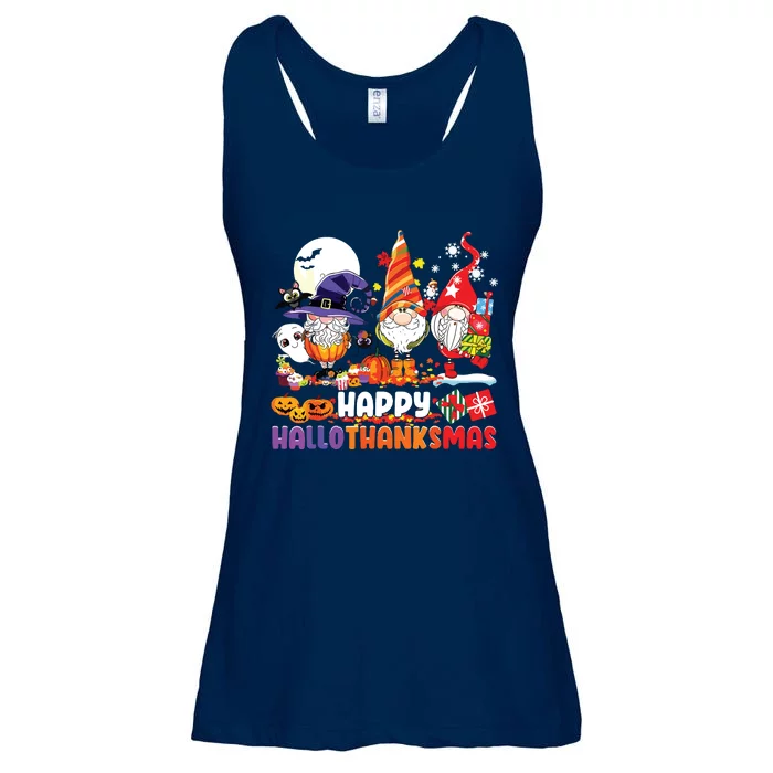 Gnomes Halloween Thanksgiving Christmas Happy Hallothanksmas Ladies Essential Flowy Tank