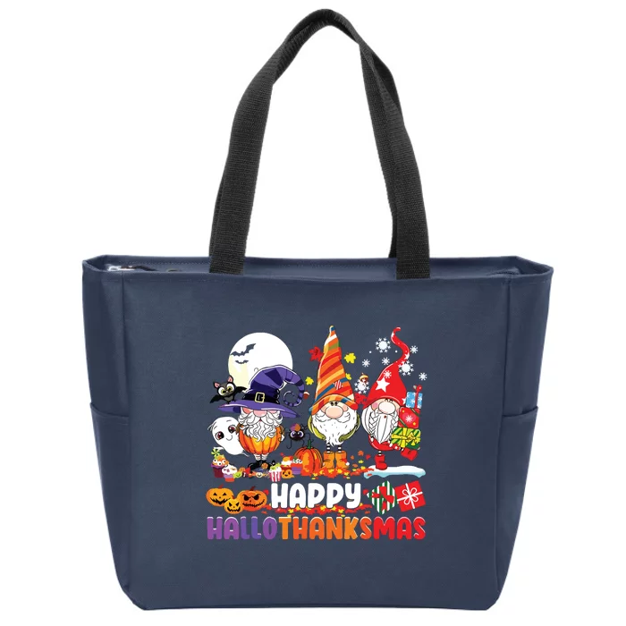 Gnomes Halloween Thanksgiving Christmas Happy Hallothanksmas Zip Tote Bag