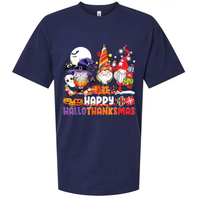 Gnomes Halloween Thanksgiving Christmas Happy Hallothanksmas Sueded Cloud Jersey T-Shirt