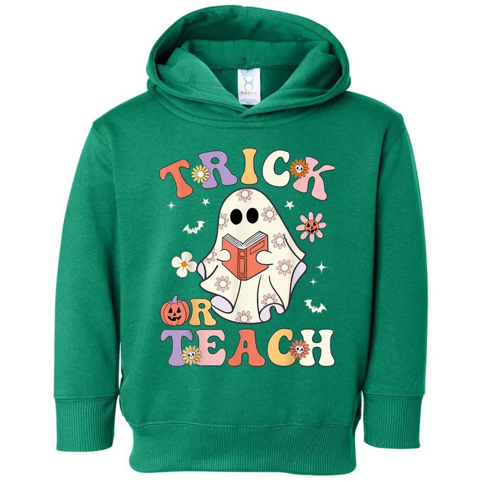 Groovy Halloween Trick Or Teach Retro Floral Ghost Teacher Toddler Hoodie