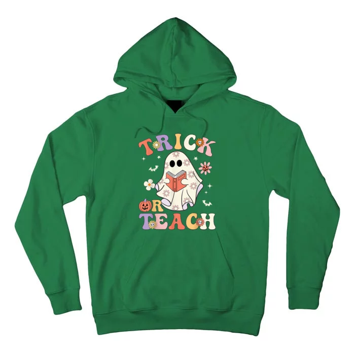 Groovy Halloween Trick Or Teach Retro Floral Ghost Teacher Tall Hoodie