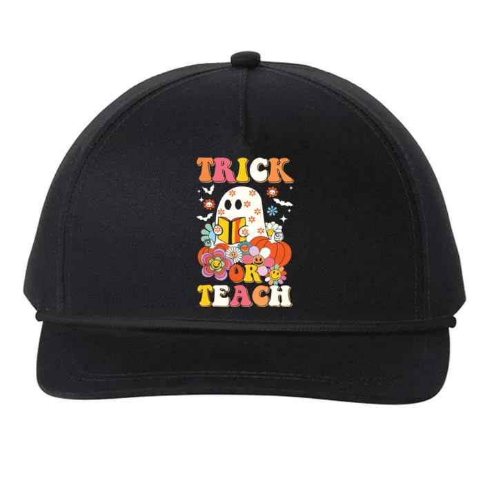 Groovy Halloween Trick Or Teach Retro Floral Ghost Teacher Snapback Five-Panel Rope Hat