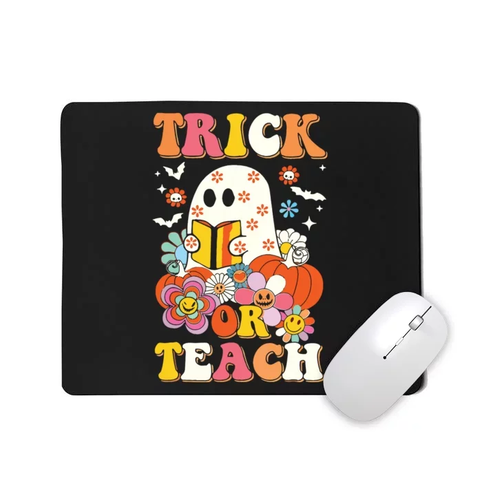 Groovy Halloween Trick Or Teach Retro Floral Ghost Teacher Mousepad