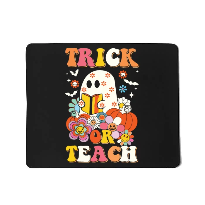 Groovy Halloween Trick Or Teach Retro Floral Ghost Teacher Mousepad