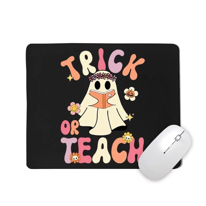 Groovy Halloween Trick Or Teach Retro Floral Ghost Teacher Mousepad