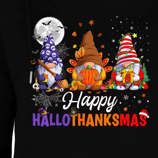 Gnomes Halloween Thanksgiving Christmas Happy Hallothanksmas Womens Funnel Neck Pullover Hood