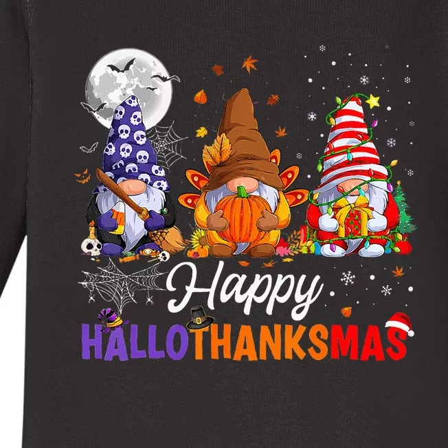 Gnomes Halloween Thanksgiving Christmas Happy Hallothanksmas Baby Long Sleeve Bodysuit