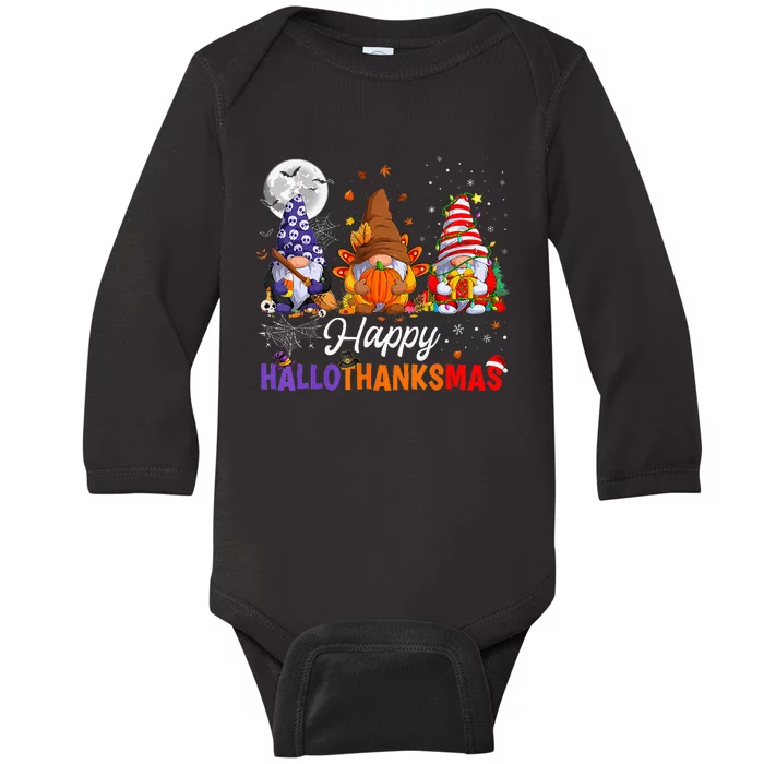 Gnomes Halloween Thanksgiving Christmas Happy Hallothanksmas Baby Long Sleeve Bodysuit