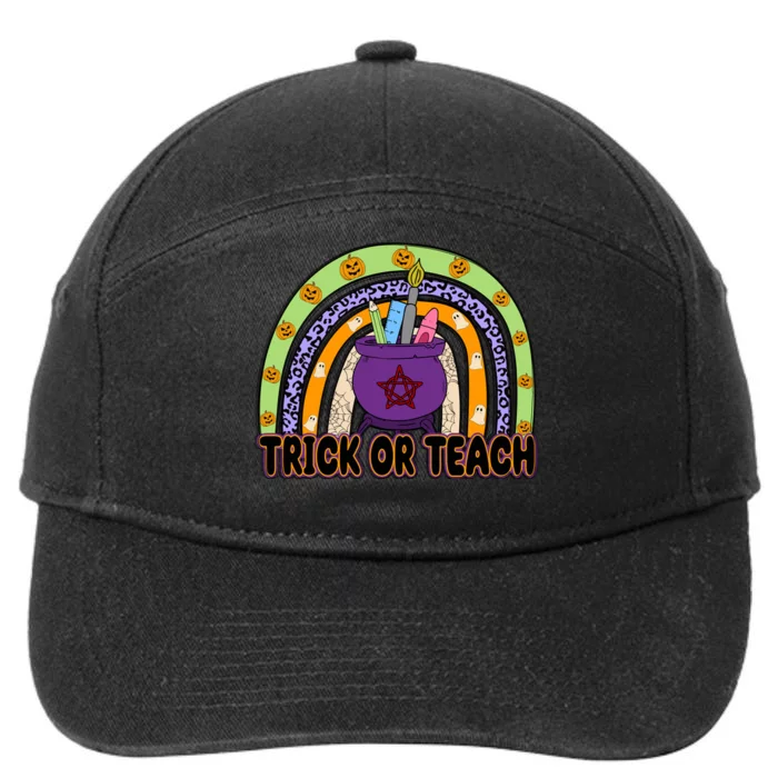 Groovy Halloween Trick Or Teach Retro Floral Ghost Teacher Gift 7-Panel Snapback Hat