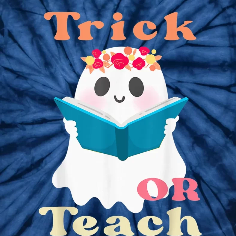 Groovy Halloween Trick or Teach Retro Floral Ghost Teacher Tie-Dye T-Shirt