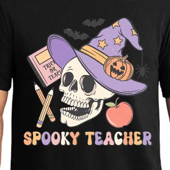 Groovy Halloween Trick Or Teach Skull Spooky Teacher Witch Gift Pajama Set