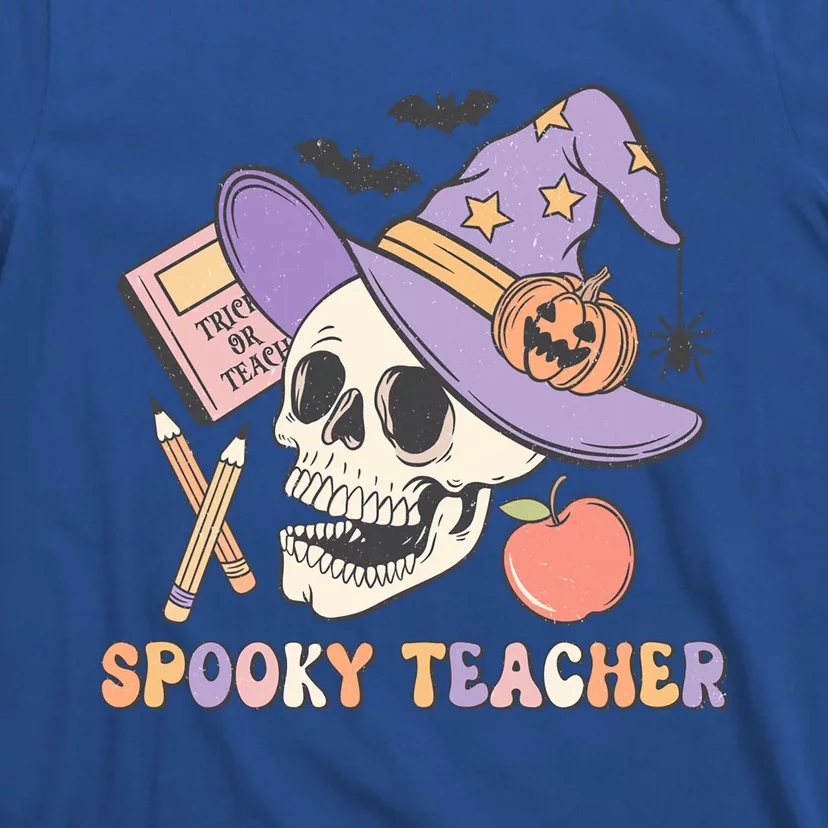 Groovy Halloween Trick Or Teach Skull Spooky Teacher Witch Gift T-Shirt