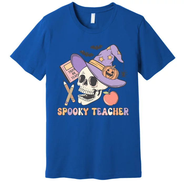 Groovy Halloween Trick Or Teach Skull Spooky Teacher Witch Gift Premium T-Shirt