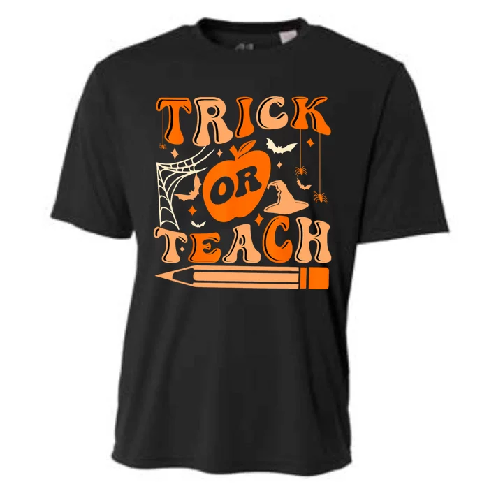 Groovy Halloween Trick Or Teach Ghost Teacher Student Cooling Performance Crew T-Shirt