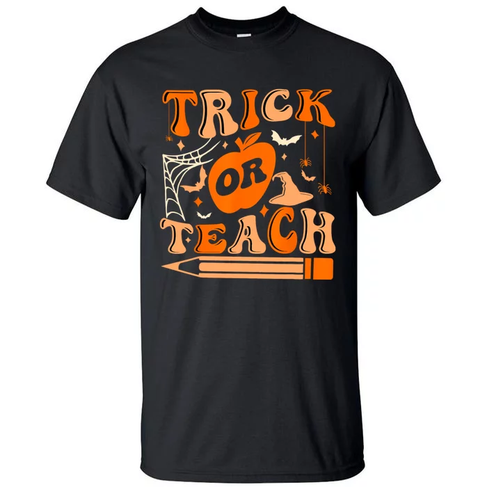 Groovy Halloween Trick Or Teach Ghost Teacher Student Tall T-Shirt