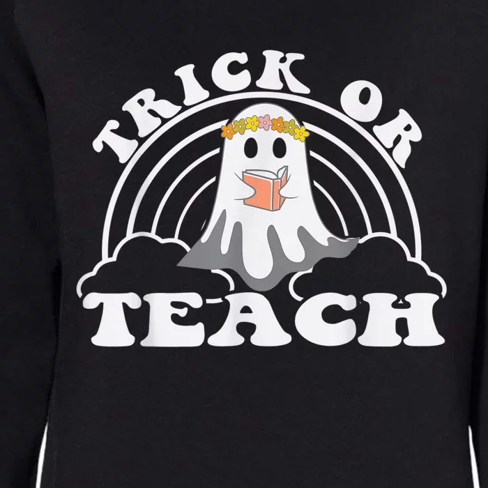 Groovy Halloween Trick or Teach Retro Floral Ghost Teacher Womens California Wash Sweatshirt