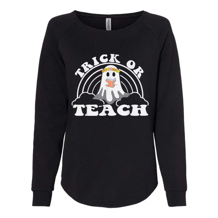 Groovy Halloween Trick or Teach Retro Floral Ghost Teacher Womens California Wash Sweatshirt